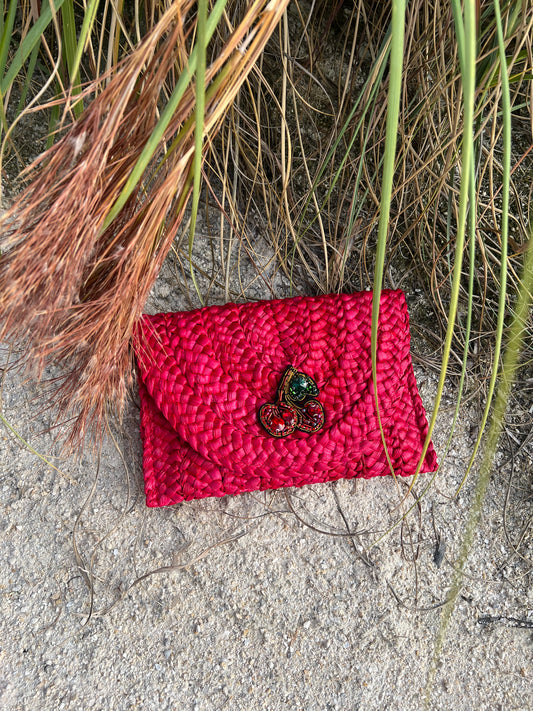 Red Straw Cherry Clutch