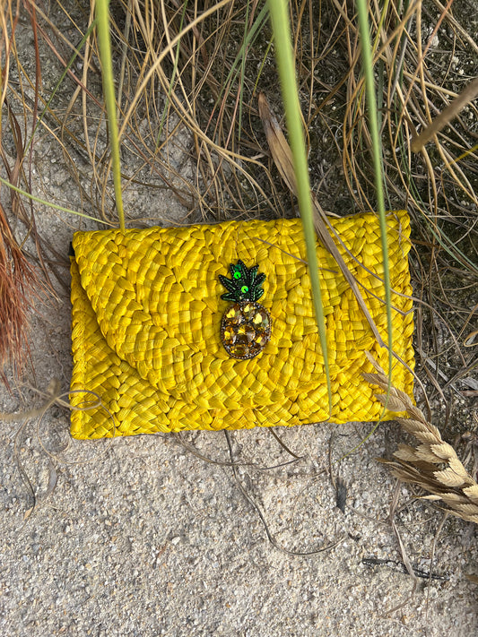 Yellow Straw Pineapple Clutch