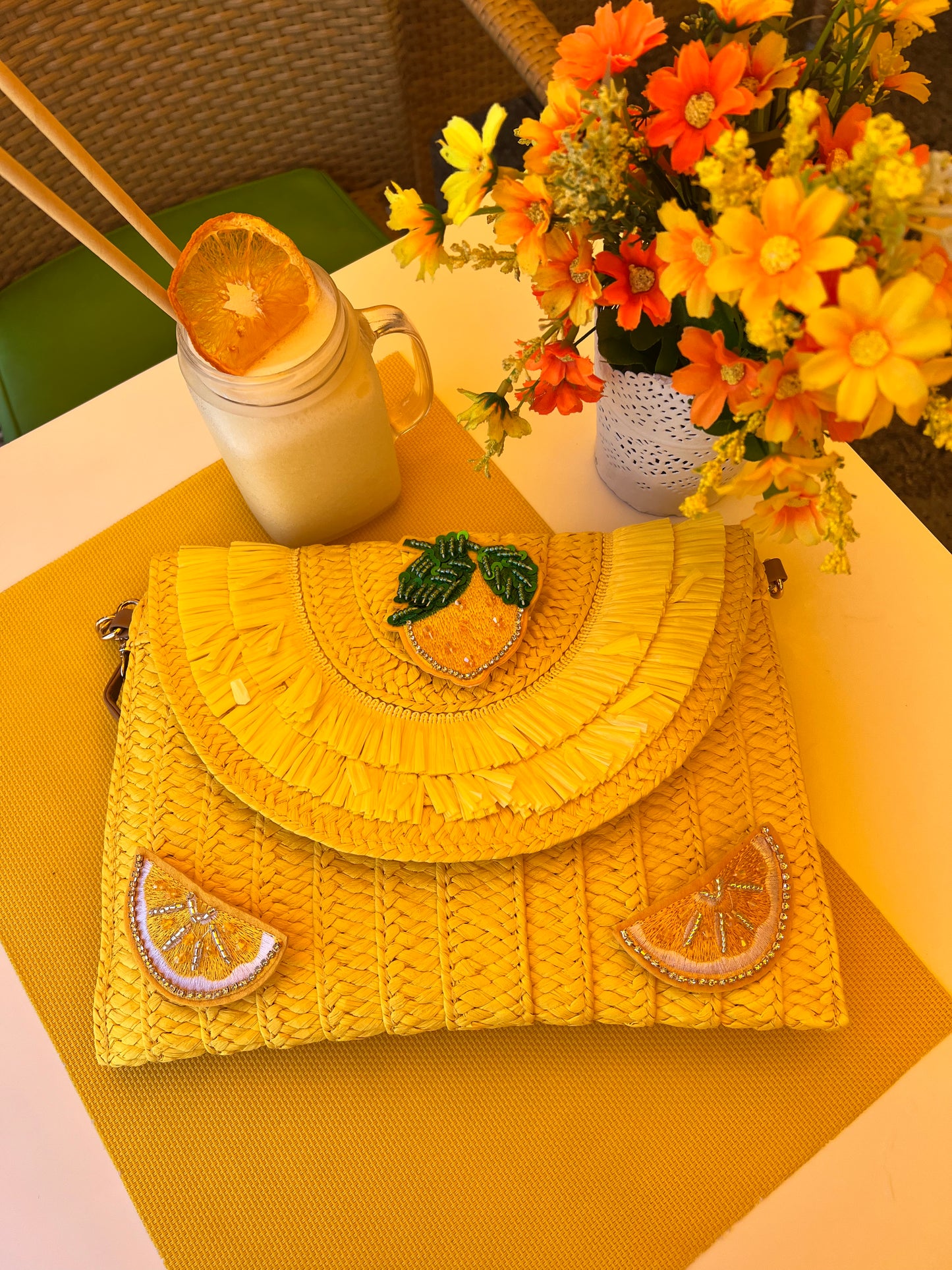 Yellow Raffia Lemon Clutch