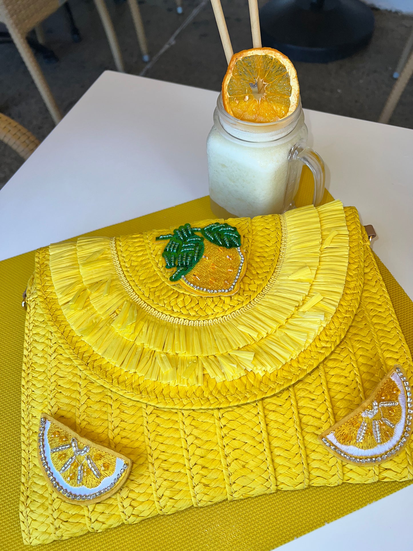 Yellow Raffia Lemon Clutch