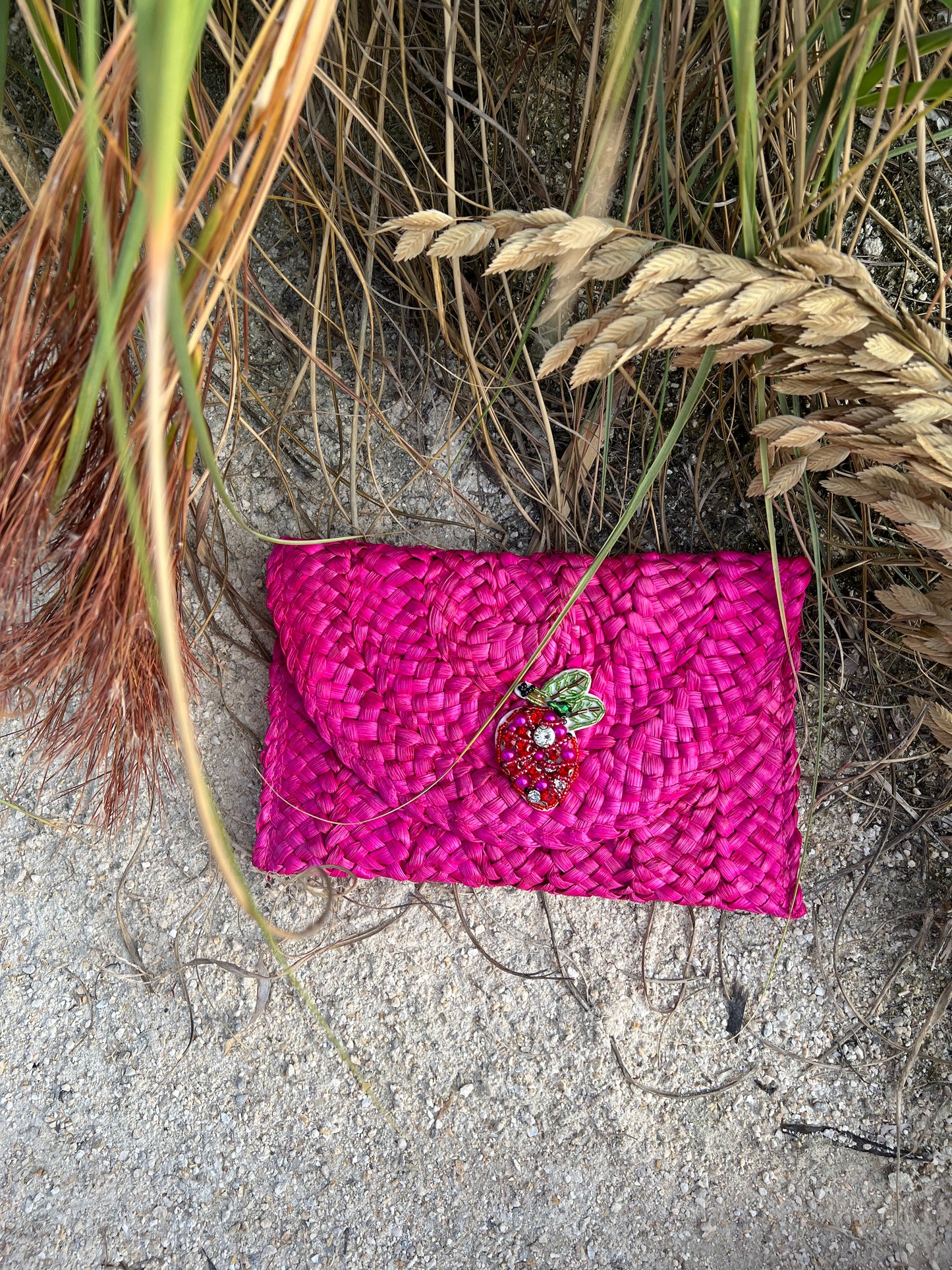 Pink Straw Strawberry Clutch